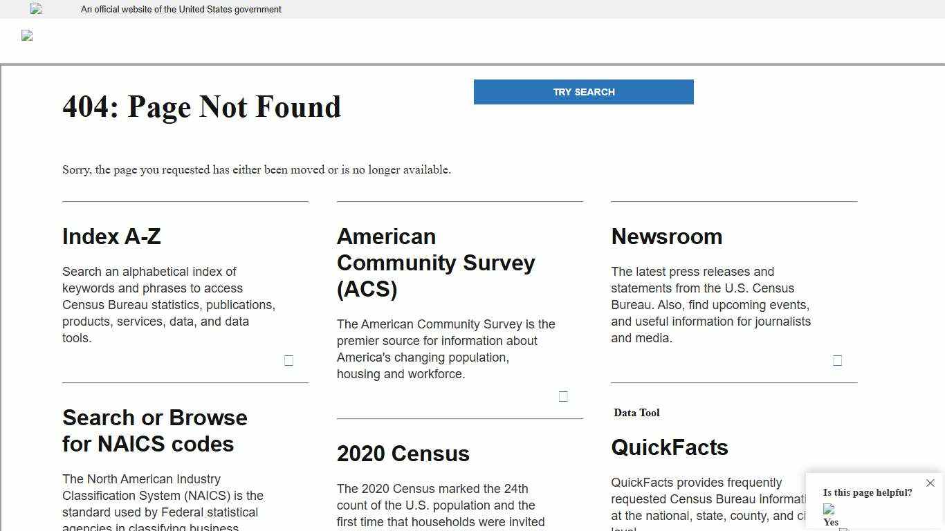 U.S. Census Bureau: Page not found